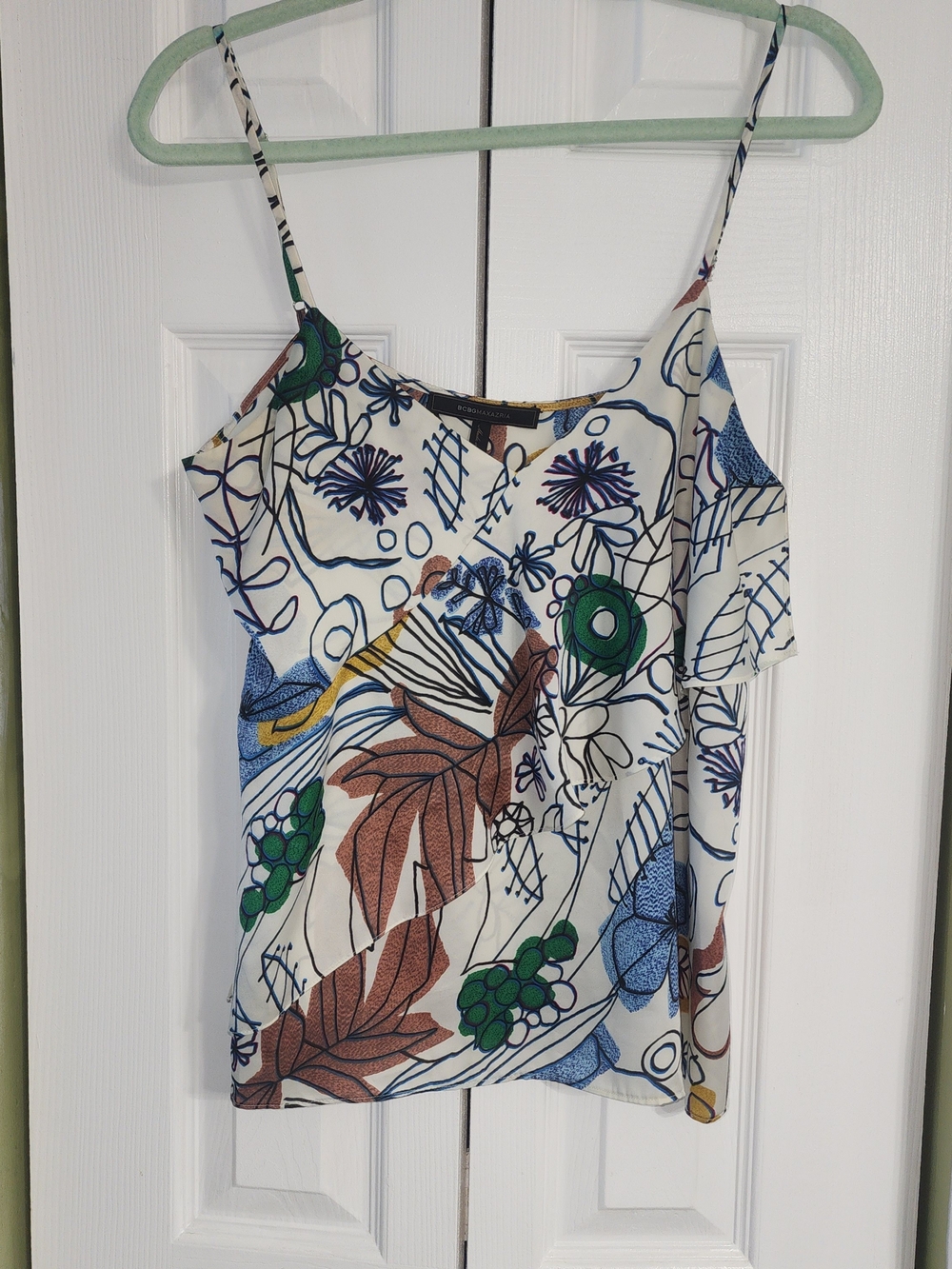 BCBG White Multi Botanical Print Spaghetti Strap Camisole BOHO